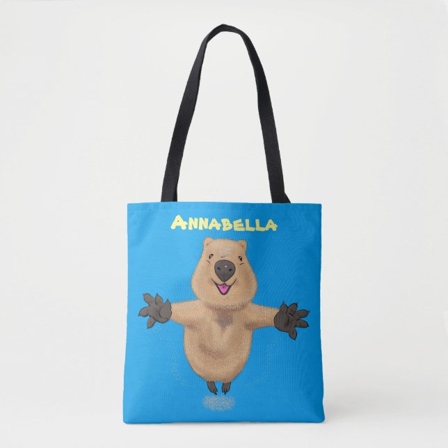Happy jumping quokka cartoon design tote bag (Front)