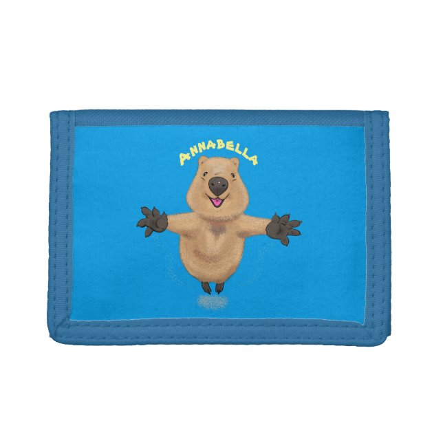 Happy jumping quokka cartoon design trifold wallet (Front)