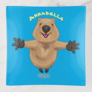 Happy jumping quokka cartoon design trinket tray