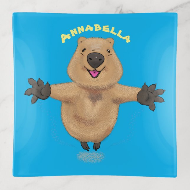 Happy jumping quokka cartoon design trinket tray (Front)