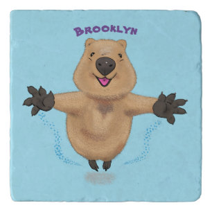 Happy jumping quokka cartoon design trivet
