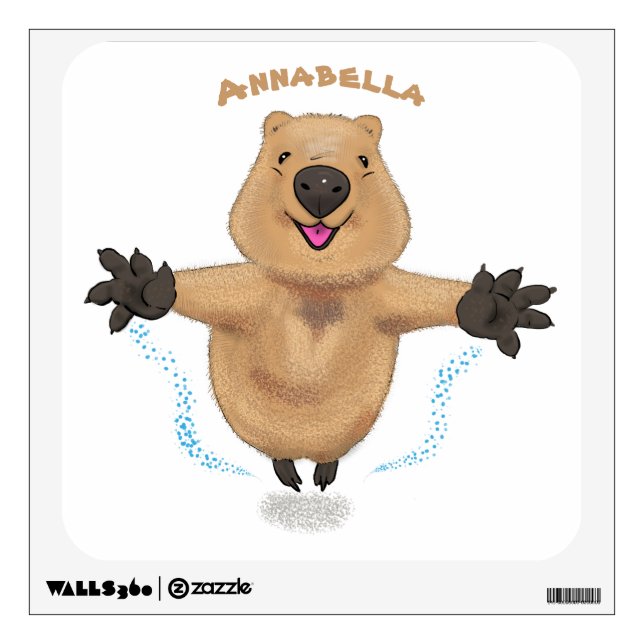 Happy jumping quokka cartoon design  wall decal (Front)