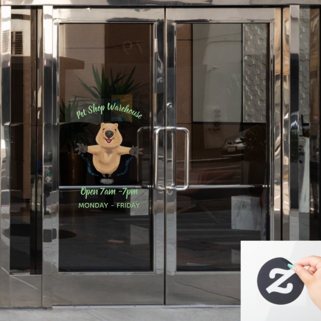 Happy jumping quokka cartoon design window cling (Office Door)