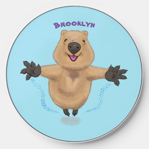 Happy jumping quokka cartoon design wireless charger 