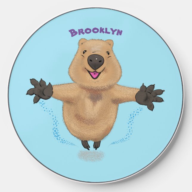 Happy jumping quokka cartoon design wireless charger  (Front)