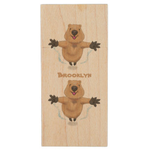 Happy jumping quokka cartoon design wood flash drive