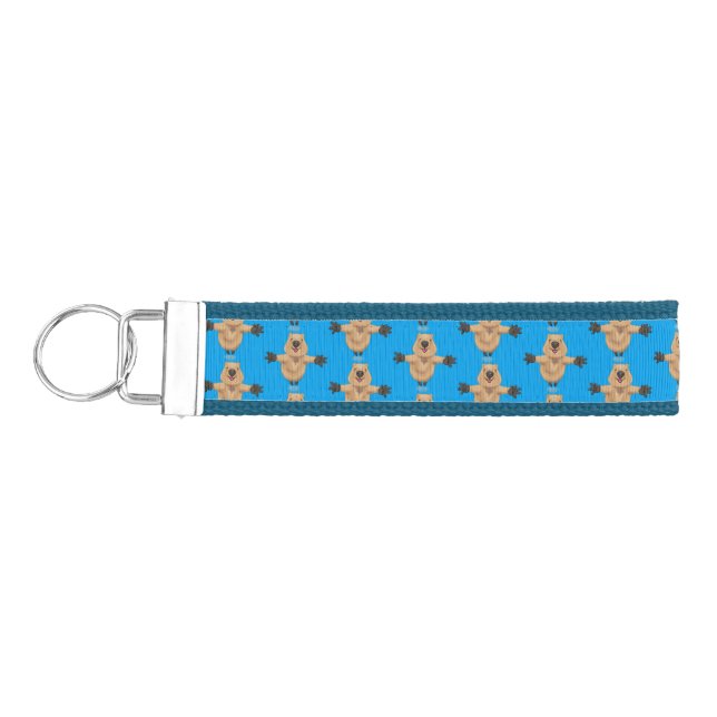 Happy jumping quokka cartoon design wrist keychain (Keys on Left)