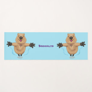 Happy jumping quokka cartoon design yoga mat