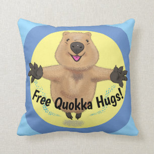 Happy jumping quokka cartoon illustration throw pillow