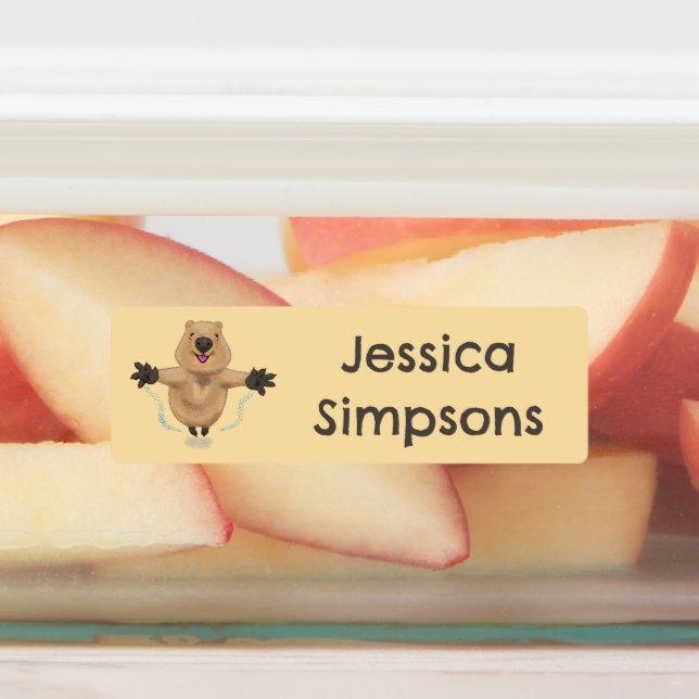 Happy jumping quokka cartoon personalized labels (Affixed)