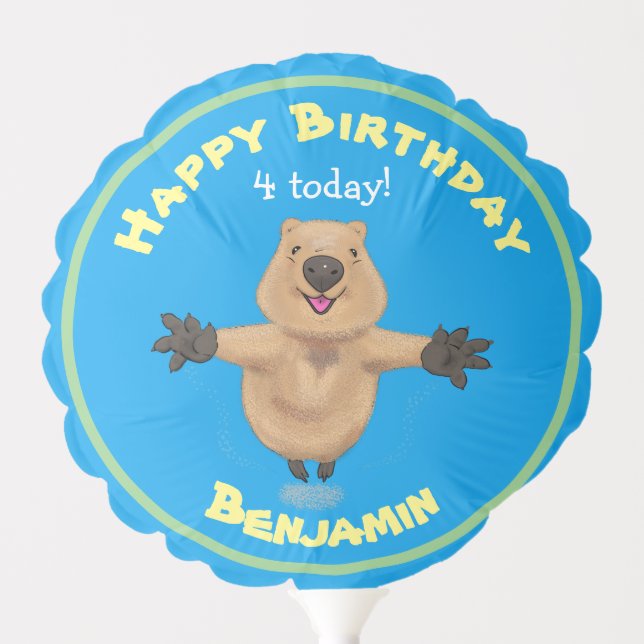 Happy jumping quokka personalized cartoon birthday balloon (Front)