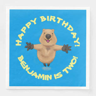 Happy jumping quokka personalized cartoon birthday paper dinner napkins