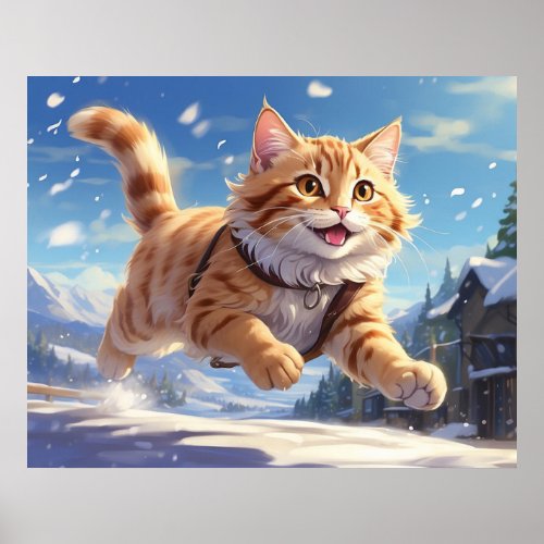  Happy Jumping Snow Kitty 54  Kitten Cat AP68 Poster