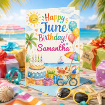 Happy June Birthday Card for Girls Beach Summer
