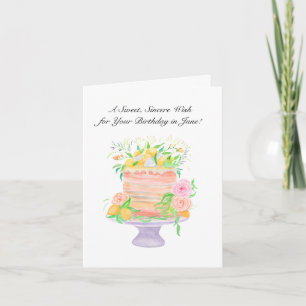 Happy June Birthday Roses and Lemons Cake Card