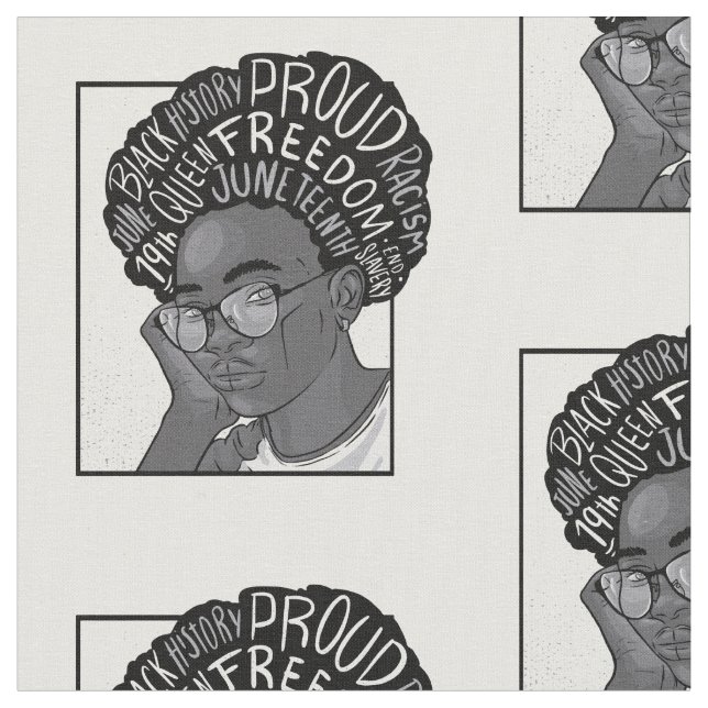 happy juneteenth african black girl fabric (Close Up)