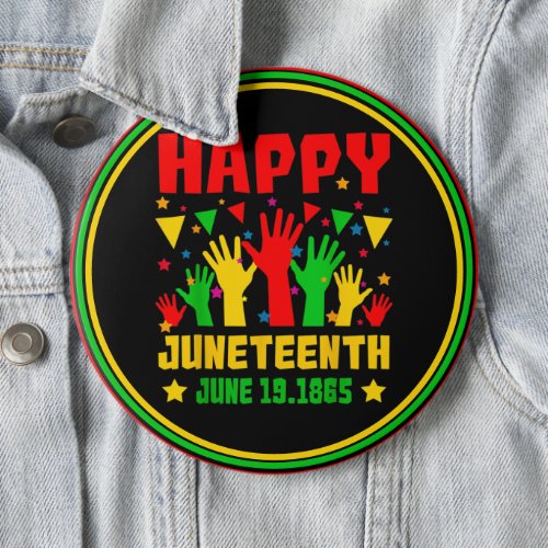 Happy Juneteenth Black Red Green Yellow Hands    Button
