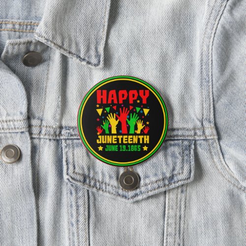 Happy Juneteenth Black Red Green Yellow Hands      Button