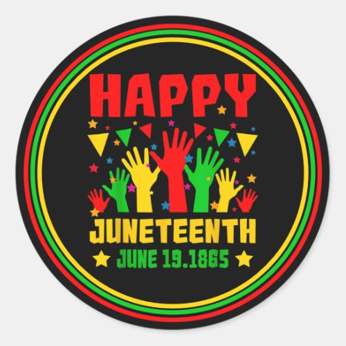 Happy Juneteenth Black Red Green Yellow Hands      Classic Round Sticker