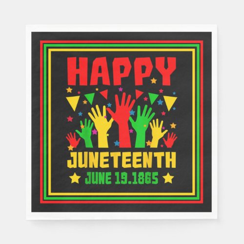 Happy Juneteenth Black Red Green Yellow Hands  Pap Napkins