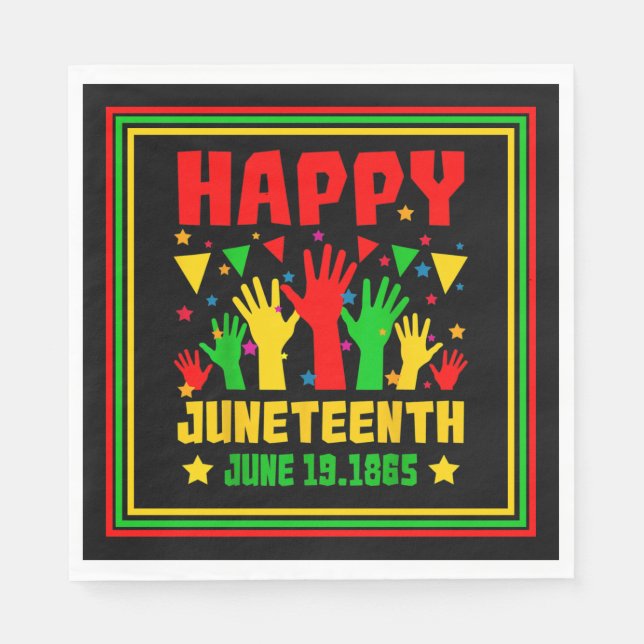 Happy Juneteenth Black Red Green Yellow Hands  Pap Napkins (Front)