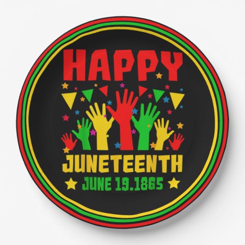 Happy Juneteenth Black Red Green Yellow Hands Paper Plates