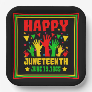 Happy Juneteenth Black Red Green Yellow Hands Paper Plates