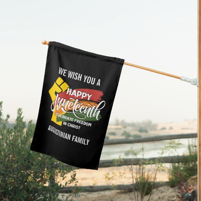 HAPPY JUNETEENTH Christian House Flag (Insitu (Back))