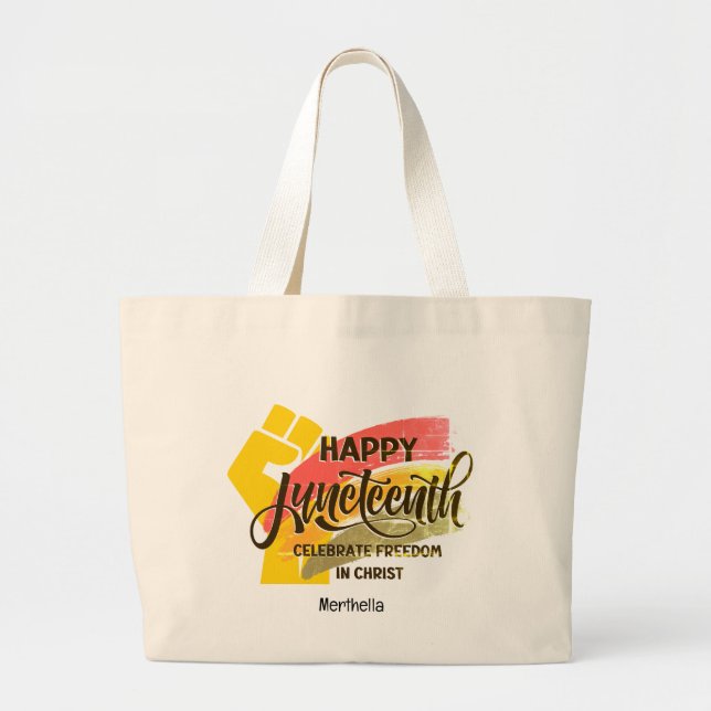 HAPPY JUNETEENTH Christian Large Tote Bag (Front)