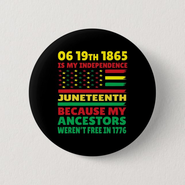 Happy Juneteenth Is My Independence Day Free Black Button (Front)