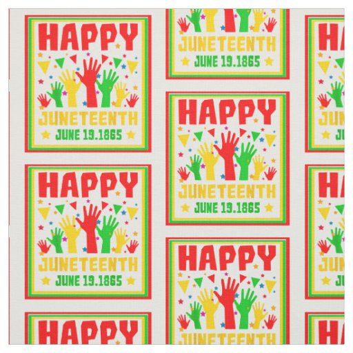 Happy Juneteenth Red Green Yellow Hands            Fabric