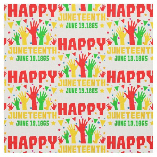 Happy Juneteenth Red Green Yellow Hands  Fabric