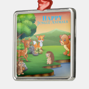 Happy Jungle Animals in a Beautiful Landscape Metal Ornament