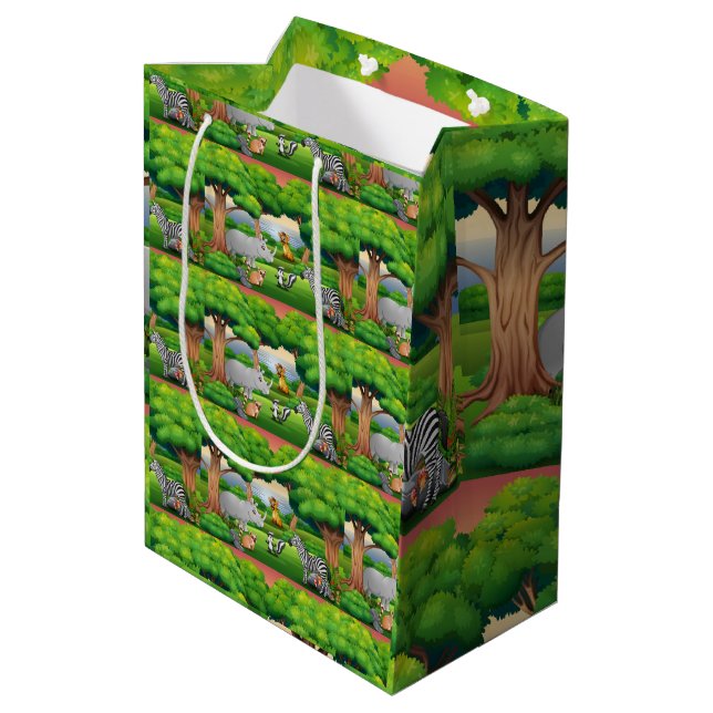 Happy Jungle Animals in a Landscape    Medium Gift Bag (Back Angled)