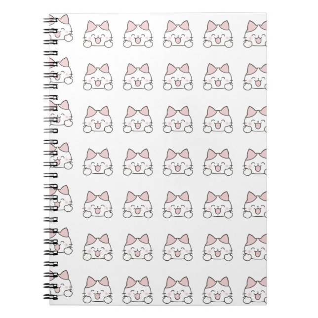 Happy Kawaii Cat Face Pattern Notebook (Front)