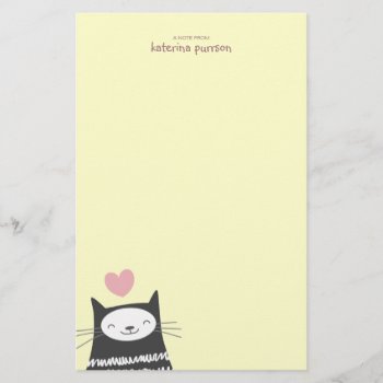 Happy Kawaii Cat Personalizable Note Paper by IckleCritters at Zazzle