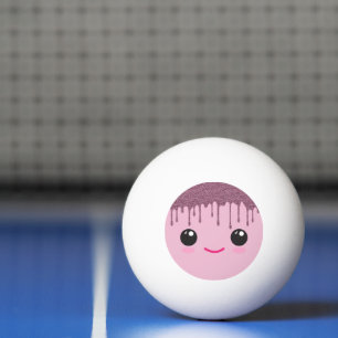 Happy Kawaii Face Faux Glitter Hair Ping Pong Ball
