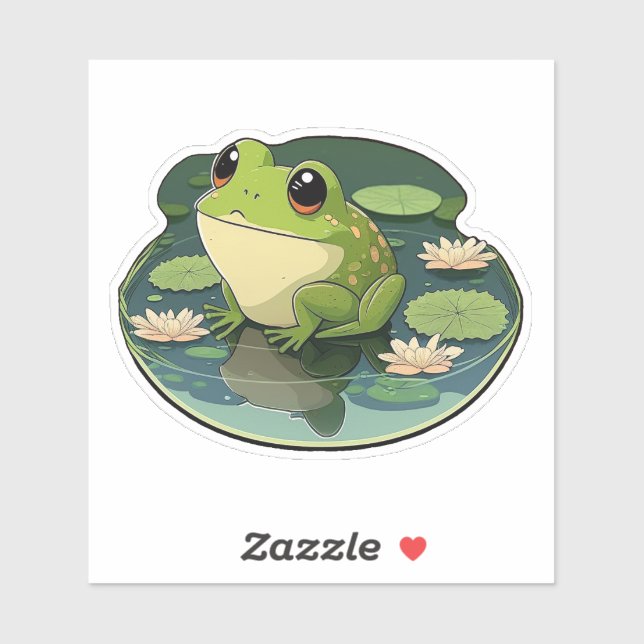 Happy Kawaii Frog on a Lily Pad Sticker (Sheet)