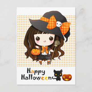 Happy Kawaii Halloween Holiday Postcard