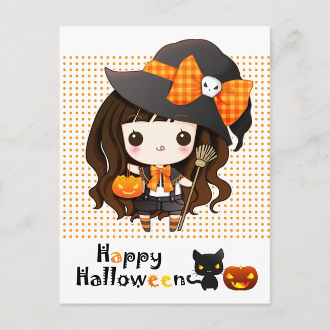 Happy Kawaii Halloween Holiday Postcard (Front)