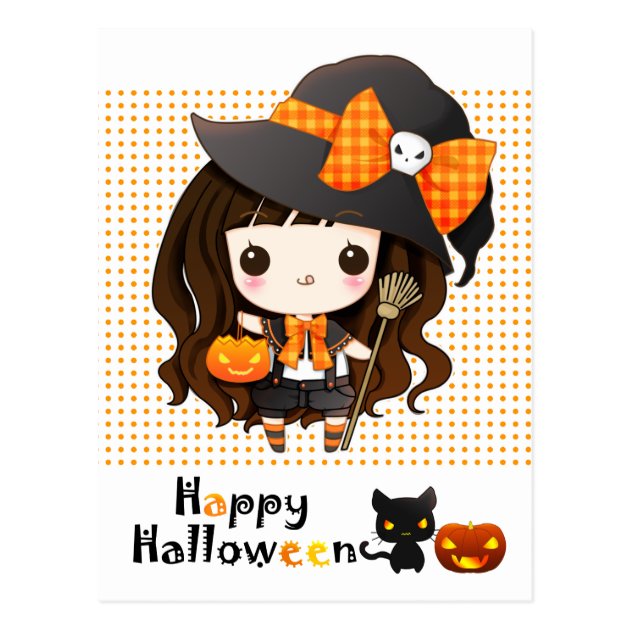 Happy Kawaii Halloween Postcard