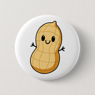 Happy Kawaii Peanut Cartoon – Cute Smiling Nut  Button