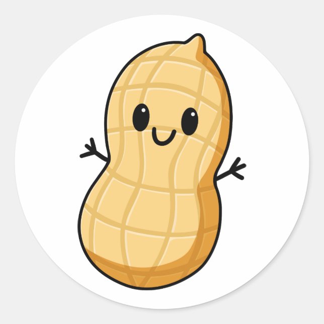Happy Kawaii Peanut Cartoon – Cute Smiling Nut  Classic Round Sticker (Front)