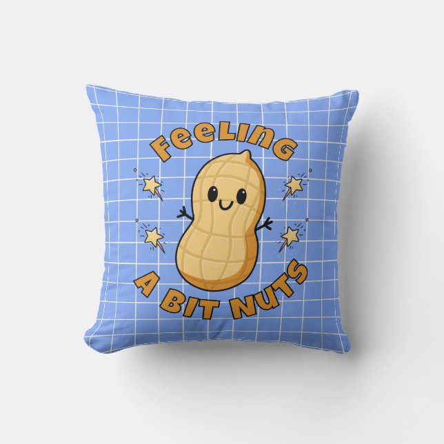 Happy Kawaii Peanut Cartoon – Feeling A Bit Nuts Throw Pillow (Front)