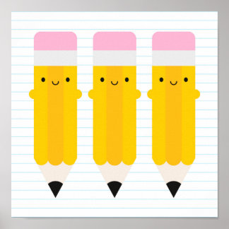 Happy Kawaii Pencils Poster