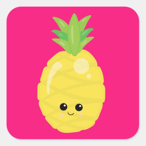 Happy Kawaii Pineapple Square Sticker