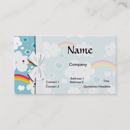 Customizable happy kawaii rainbow and cloud sky pattern business card templates