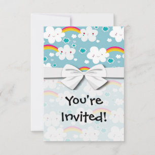happy kawaii rainbow and cloud sky pattern invitation