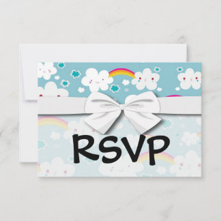 happy kawaii rainbow and cloud sky pattern RSVP card