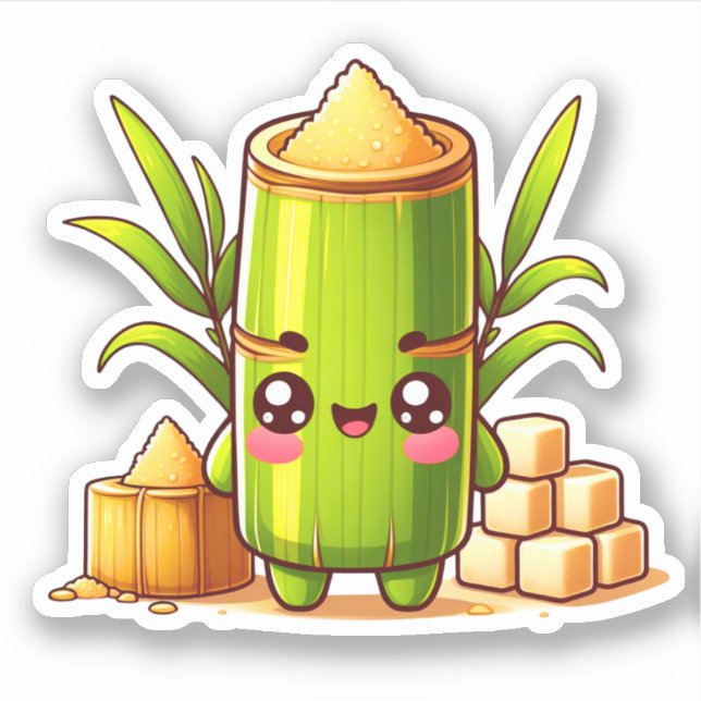Happy kawaii sugarcane sticker (Front)